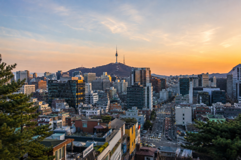 Seoul skyline with N Seoul Tower, a popular area for first-time visitors choosing where to stay in Seoul