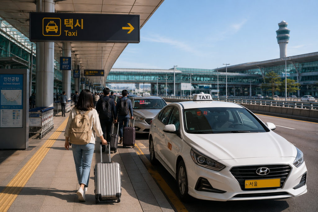Taxi stand at Incheon Airport for travelers heading to Myeongdong Seoul