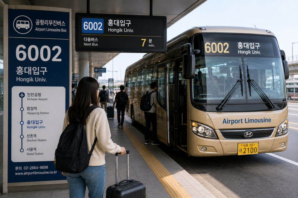 Airport Limousine Bus 6002 from Incheon Airport to Hongdae
