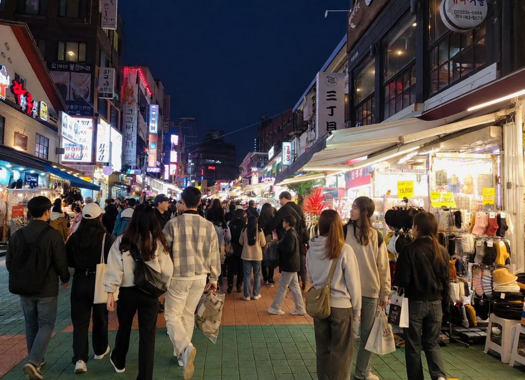 Traveler arriving in Hongdae after traveling from Incheon Airport