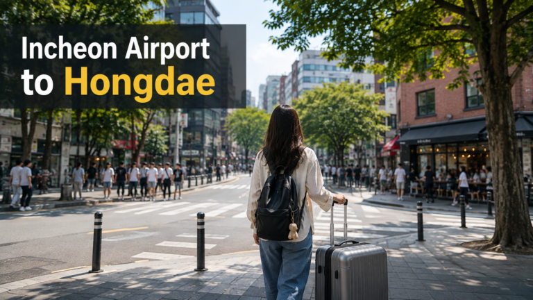 Traveler arriving in Hongdae from Incheon Airport