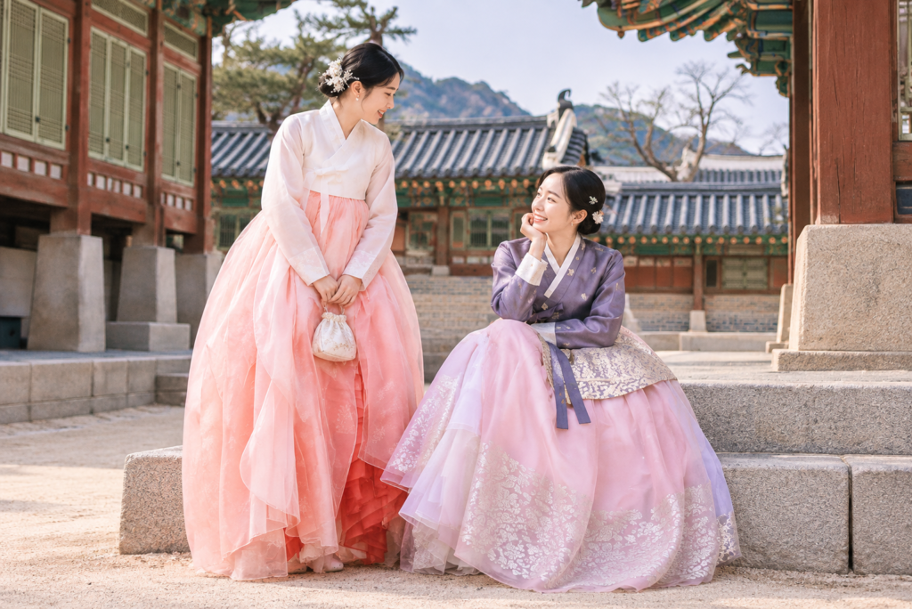 Woman wearing a hanbok at Gyeongbokgung Palace in Seoul