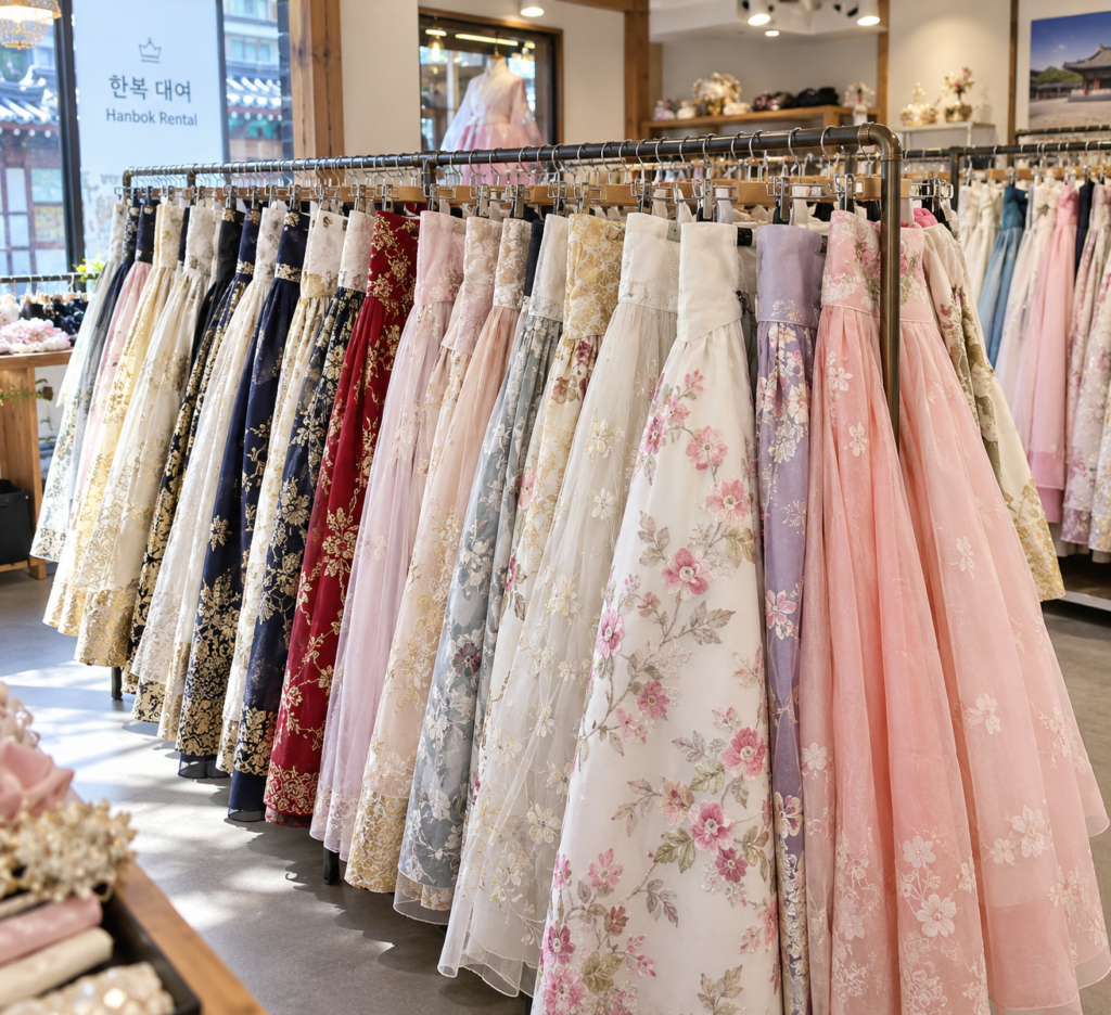 Inside a hanbok rental shop near Gyeongbokgung Palace