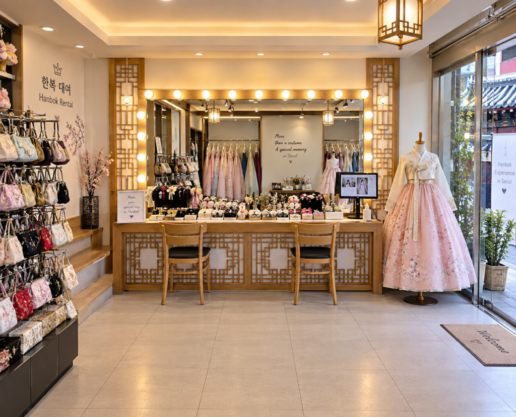 Inside a hanbok rental shop near Gyeongbokgung Palace