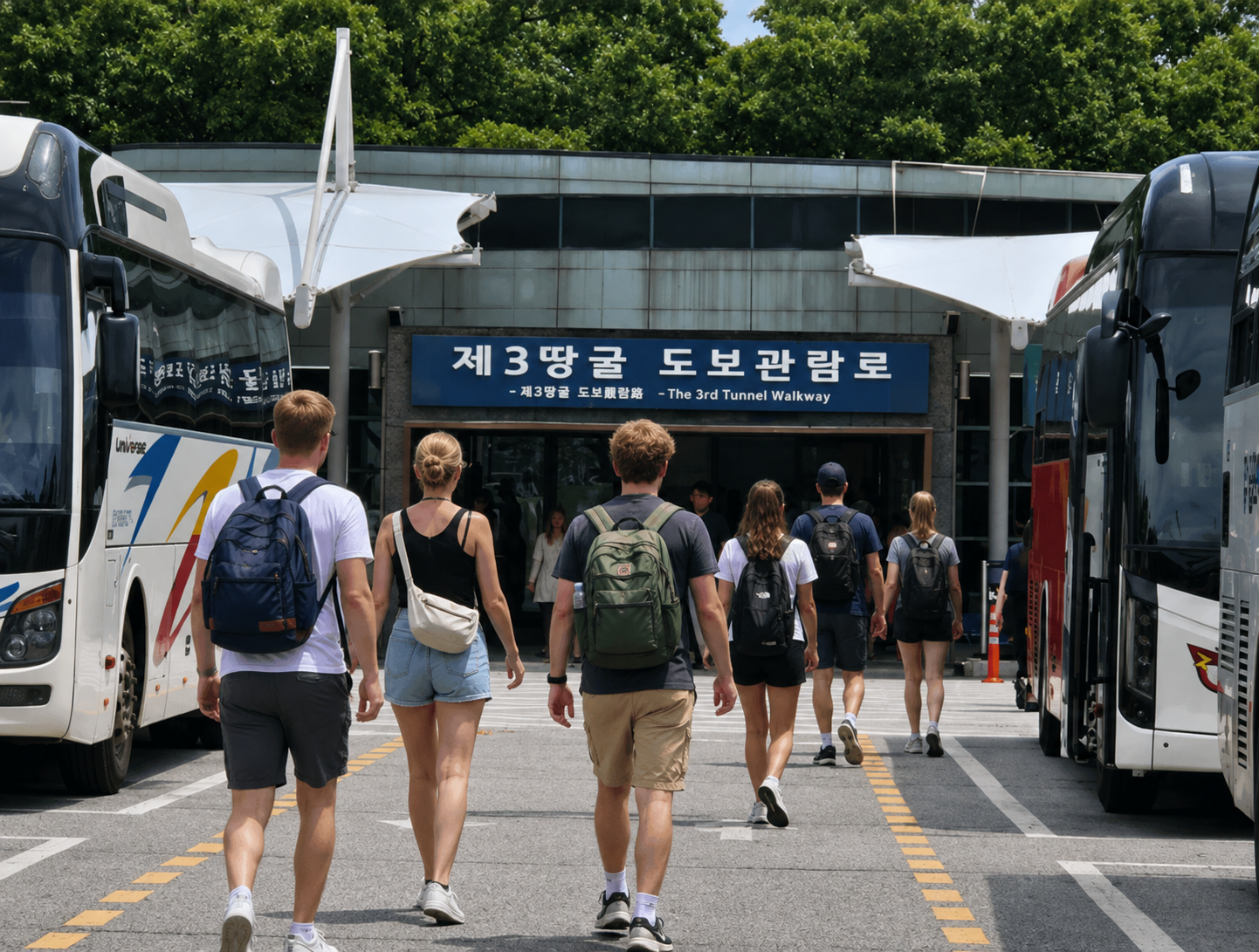 Tourists entering the Third Tunnel walkway during a DMZ tour in Korea